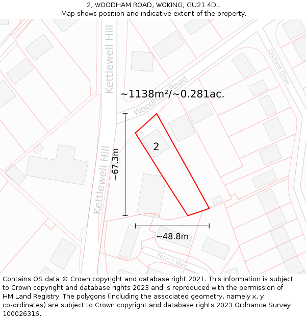 2, WOODHAM ROAD, WOKING, GU21 4DL: Plot and title map