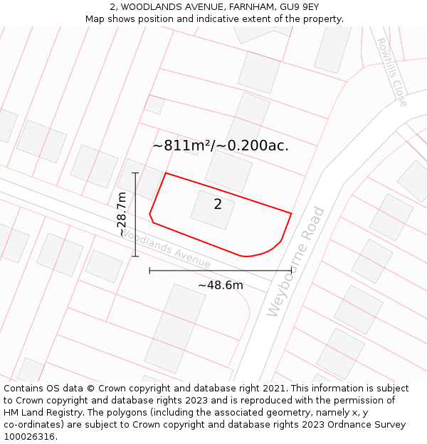 2, WOODLANDS AVENUE, FARNHAM, GU9 9EY: Plot and title map