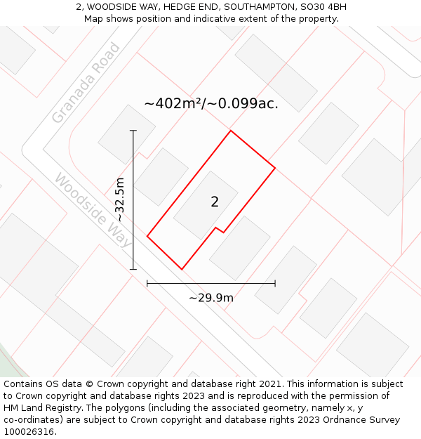 2, WOODSIDE WAY, HEDGE END, SOUTHAMPTON, SO30 4BH: Plot and title map