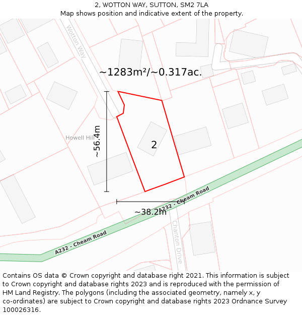 2, WOTTON WAY, SUTTON, SM2 7LA: Plot and title map