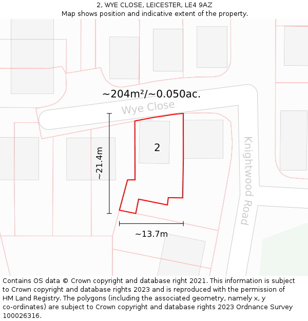 2, WYE CLOSE, LEICESTER, LE4 9AZ: Plot and title map