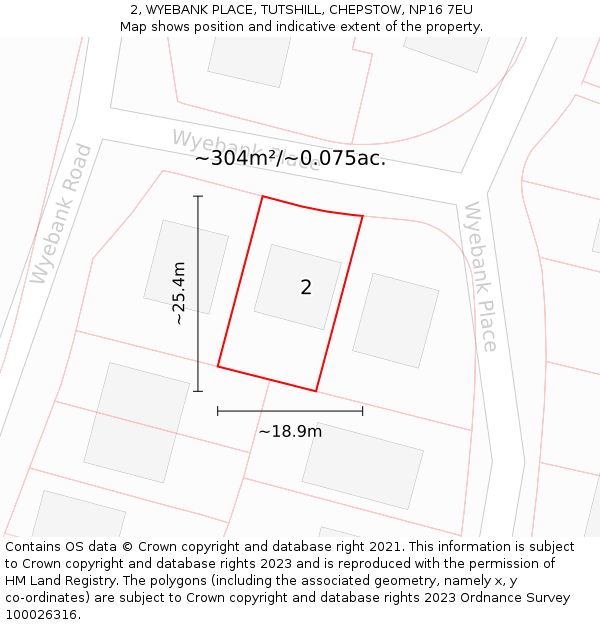 2, WYEBANK PLACE, TUTSHILL, CHEPSTOW, NP16 7EU: Plot and title map