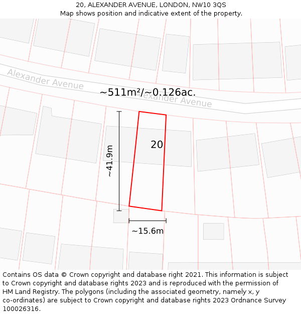 20, ALEXANDER AVENUE, LONDON, NW10 3QS: Plot and title map