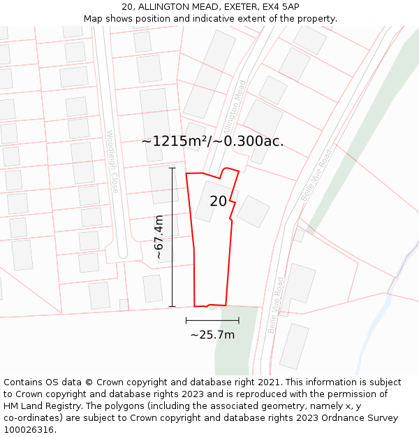 20, ALLINGTON MEAD, EXETER, EX4 5AP: Plot and title map