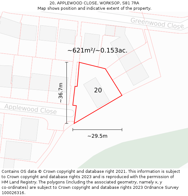 20, APPLEWOOD CLOSE, WORKSOP, S81 7RA: Plot and title map