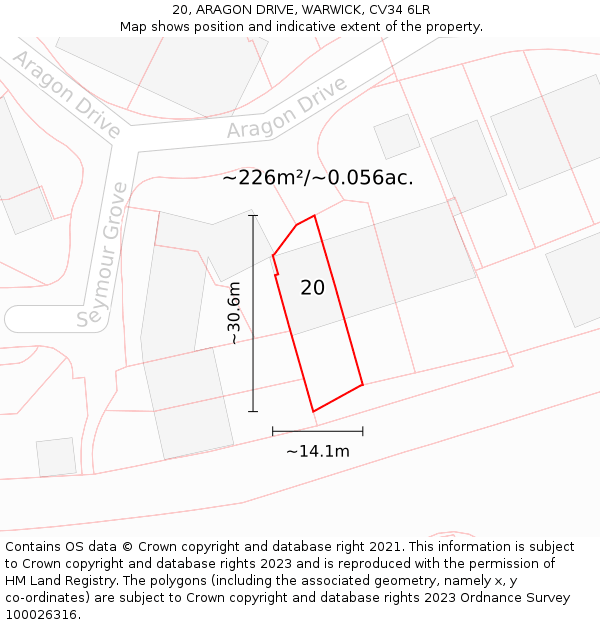 20, ARAGON DRIVE, WARWICK, CV34 6LR: Plot and title map