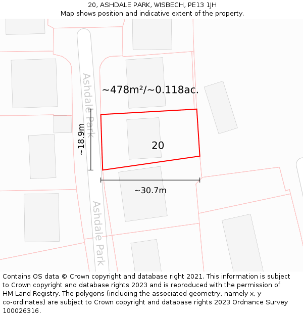 20, ASHDALE PARK, WISBECH, PE13 1JH: Plot and title map