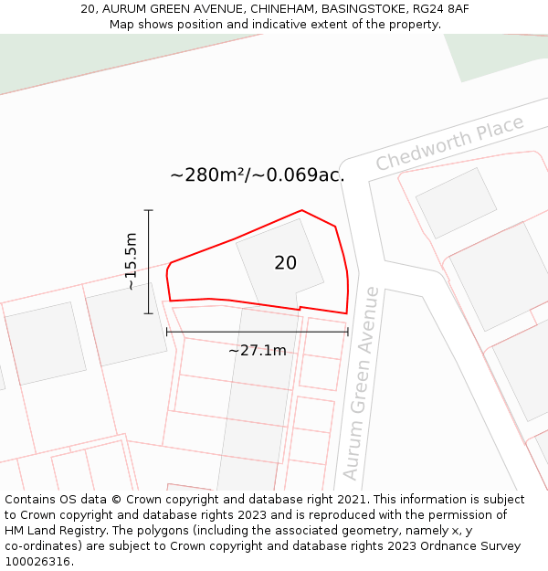 20, AURUM GREEN AVENUE, CHINEHAM, BASINGSTOKE, RG24 8AF: Plot and title map