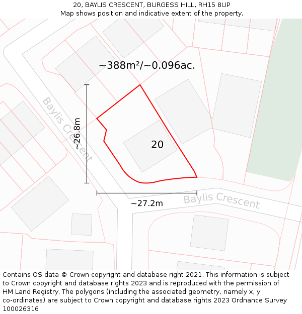 20, BAYLIS CRESCENT, BURGESS HILL, RH15 8UP: Plot and title map