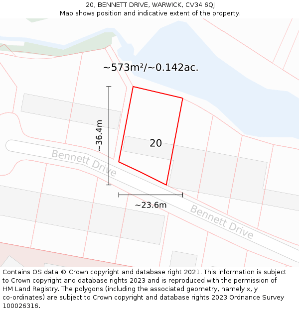 20, BENNETT DRIVE, WARWICK, CV34 6QJ: Plot and title map