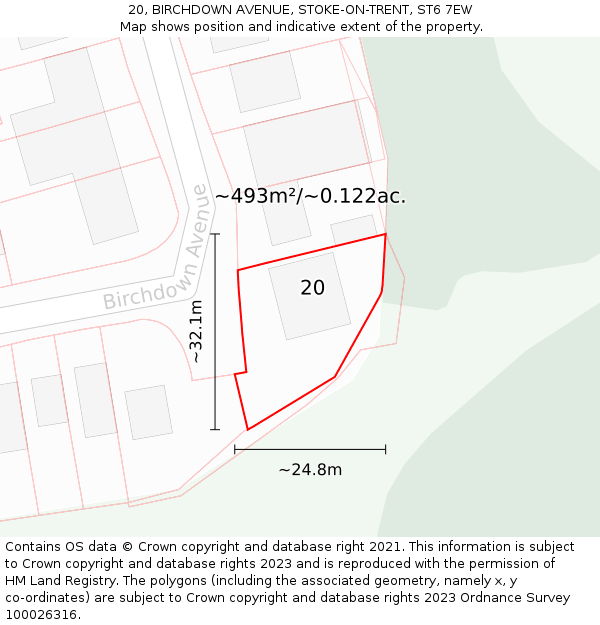 20, BIRCHDOWN AVENUE, STOKE-ON-TRENT, ST6 7EW: Plot and title map