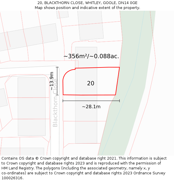 20, BLACKTHORN CLOSE, WHITLEY, GOOLE, DN14 0GE: Plot and title map