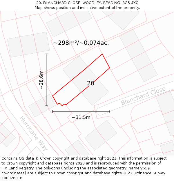 20, BLANCHARD CLOSE, WOODLEY, READING, RG5 4XQ: Plot and title map