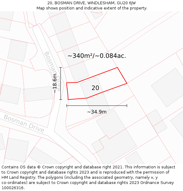 20, BOSMAN DRIVE, WINDLESHAM, GU20 6JW: Plot and title map