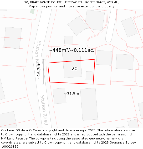 20, BRAITHWAITE COURT, HEMSWORTH, PONTEFRACT, WF9 4UJ: Plot and title map