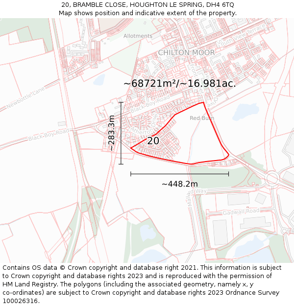 20, BRAMBLE CLOSE, HOUGHTON LE SPRING, DH4 6TQ: Plot and title map