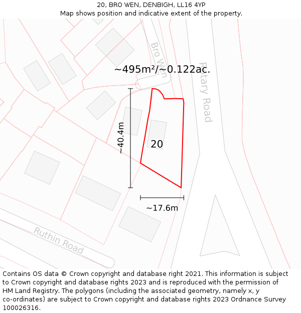 20, BRO WEN, DENBIGH, LL16 4YP: Plot and title map