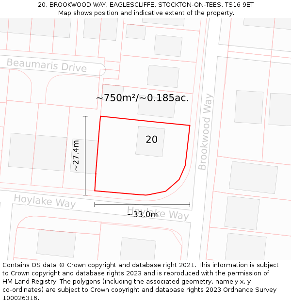 20, BROOKWOOD WAY, EAGLESCLIFFE, STOCKTON-ON-TEES, TS16 9ET: Plot and title map