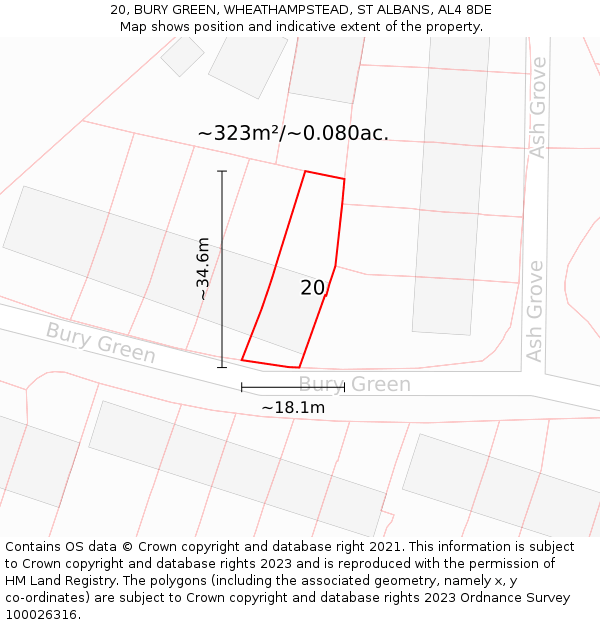 20, BURY GREEN, WHEATHAMPSTEAD, ST ALBANS, AL4 8DE: Plot and title map