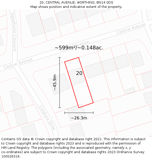 20, CENTRAL AVENUE, WORTHING, BN14 0DS: Plot and title map