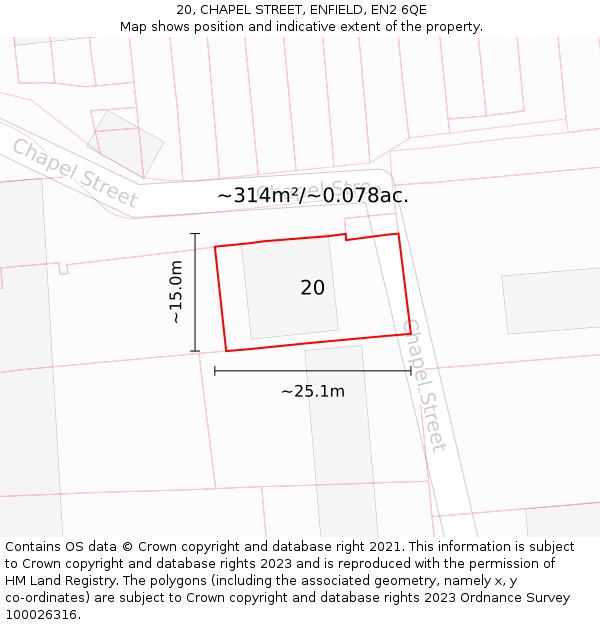 20, CHAPEL STREET, ENFIELD, EN2 6QE: Plot and title map