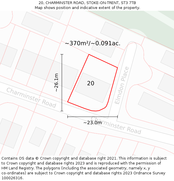 20, CHARMINSTER ROAD, STOKE-ON-TRENT, ST3 7TB: Plot and title map