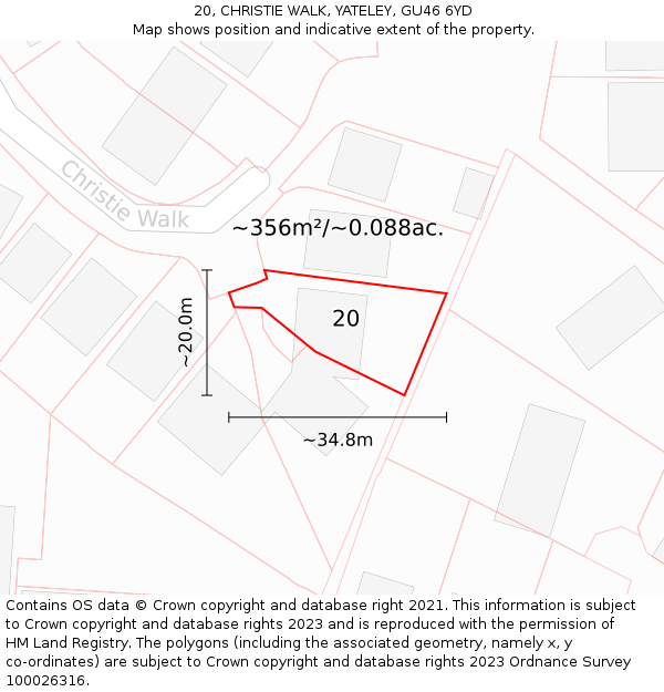 20, CHRISTIE WALK, YATELEY, GU46 6YD: Plot and title map