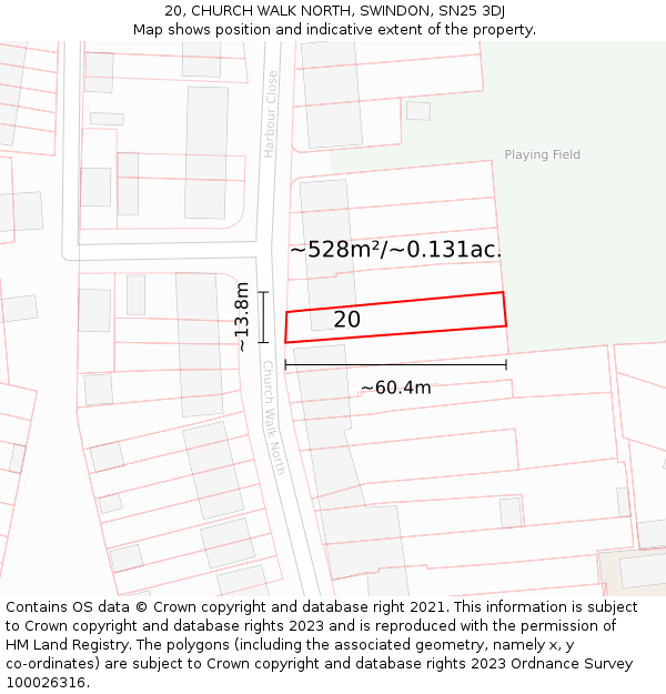 20, CHURCH WALK NORTH, SWINDON, SN25 3DJ: Plot and title map