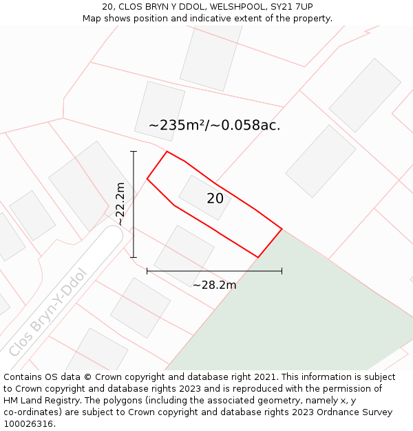 20, CLOS BRYN Y DDOL, WELSHPOOL, SY21 7UP: Plot and title map