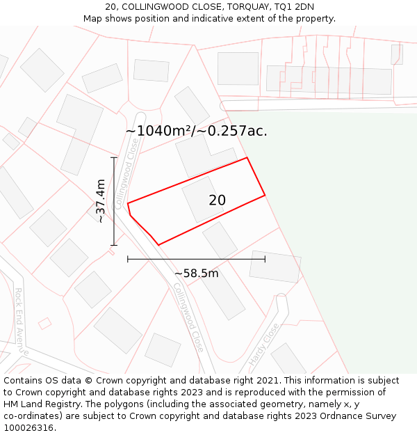 20, COLLINGWOOD CLOSE, TORQUAY, TQ1 2DN: Plot and title map