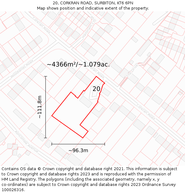 20, CORKRAN ROAD, SURBITON, KT6 6PN: Plot and title map