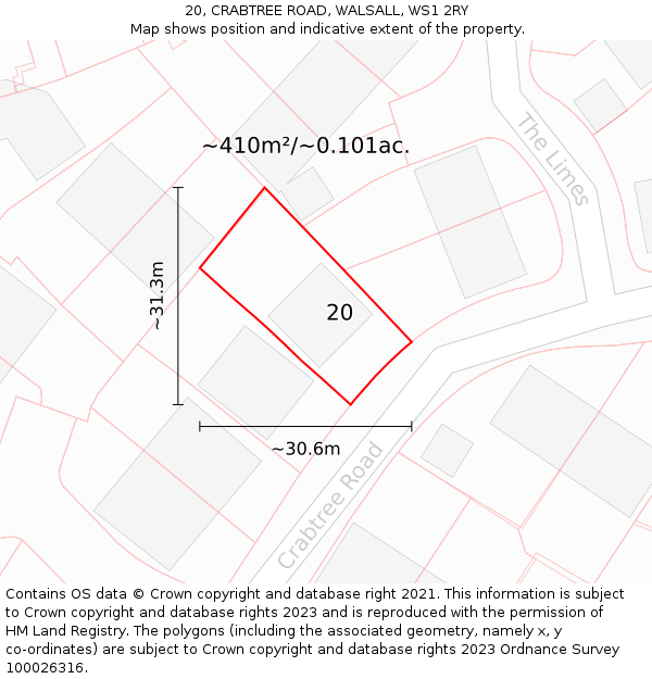 20, CRABTREE ROAD, WALSALL, WS1 2RY: Plot and title map