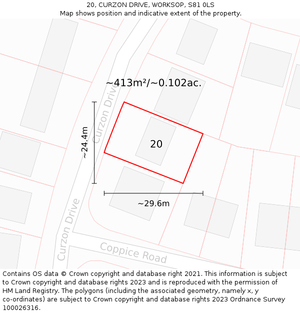 20, CURZON DRIVE, WORKSOP, S81 0LS: Plot and title map