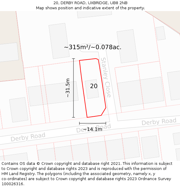 20, DERBY ROAD, UXBRIDGE, UB8 2NB: Plot and title map