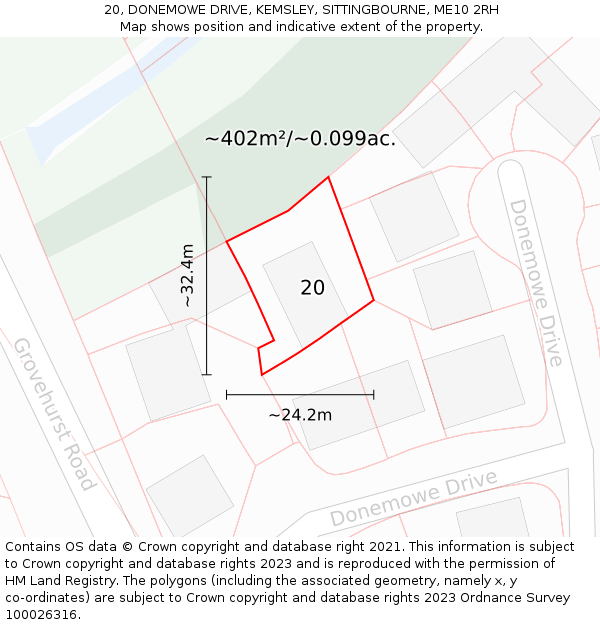 20, DONEMOWE DRIVE, KEMSLEY, SITTINGBOURNE, ME10 2RH: Plot and title map