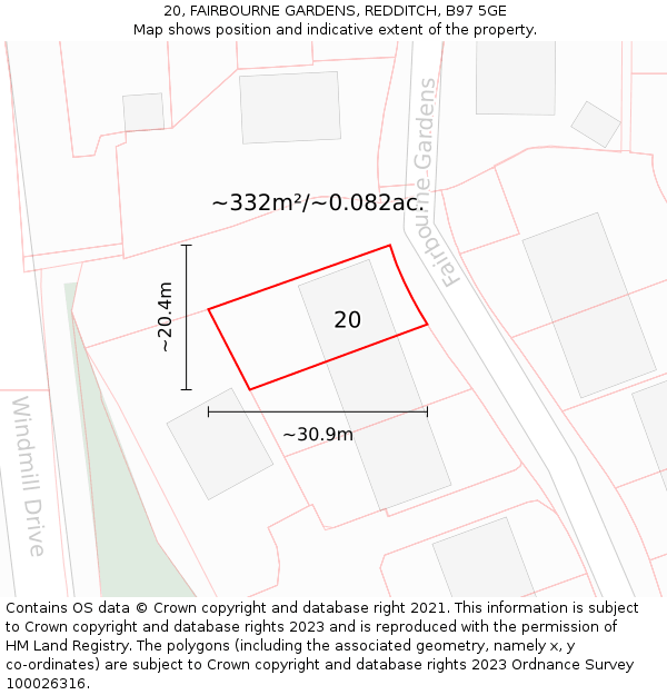 20, FAIRBOURNE GARDENS, REDDITCH, B97 5GE: Plot and title map