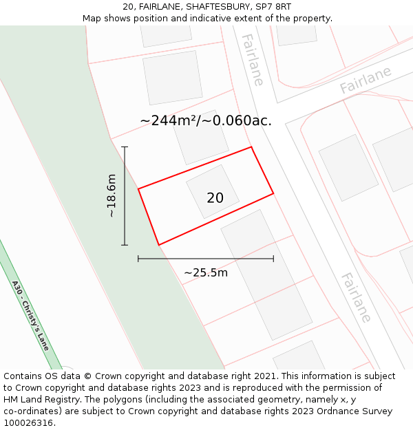 20, FAIRLANE, SHAFTESBURY, SP7 8RT: Plot and title map