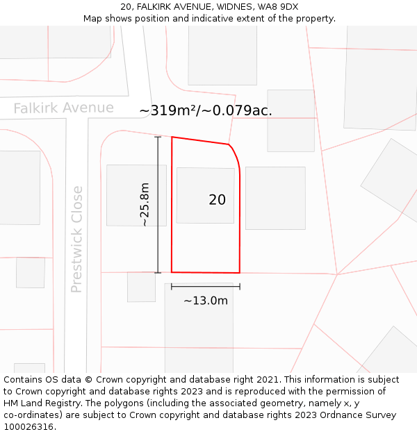 20, FALKIRK AVENUE, WIDNES, WA8 9DX: Plot and title map