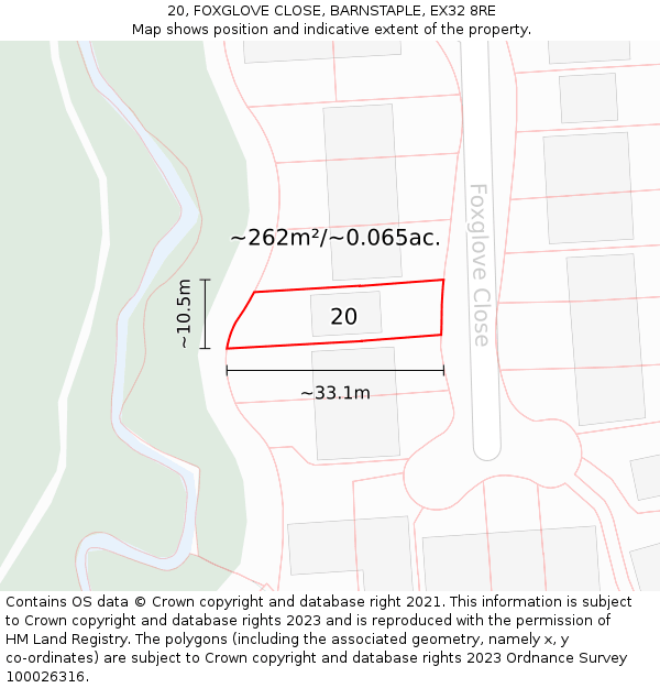 20, FOXGLOVE CLOSE, BARNSTAPLE, EX32 8RE: Plot and title map