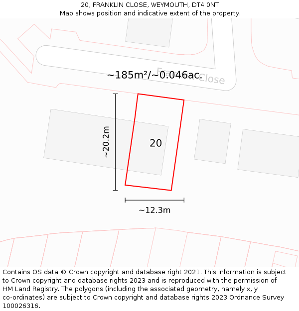 20, FRANKLIN CLOSE, WEYMOUTH, DT4 0NT: Plot and title map