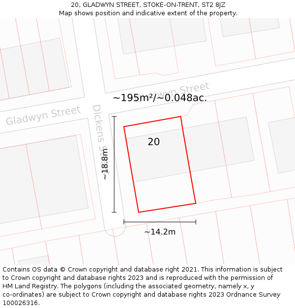 20, GLADWYN STREET, STOKE-ON-TRENT, ST2 8JZ: Plot and title map