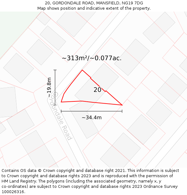 20, GORDONDALE ROAD, MANSFIELD, NG19 7DG: Plot and title map