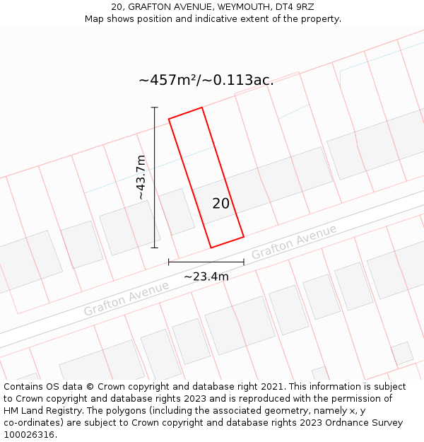 20, GRAFTON AVENUE, WEYMOUTH, DT4 9RZ: Plot and title map