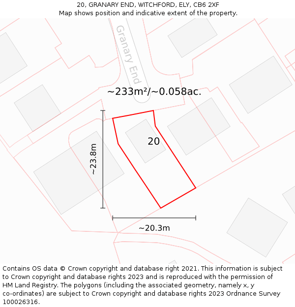 20, GRANARY END, WITCHFORD, ELY, CB6 2XF: Plot and title map