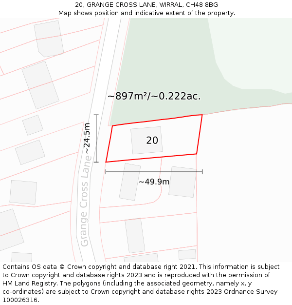 20, GRANGE CROSS LANE, WIRRAL, CH48 8BG: Plot and title map