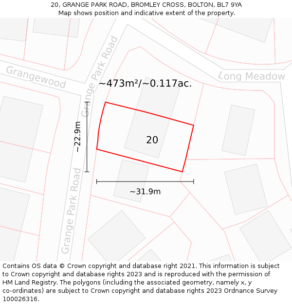 20, GRANGE PARK ROAD, BROMLEY CROSS, BOLTON, BL7 9YA: Plot and title map