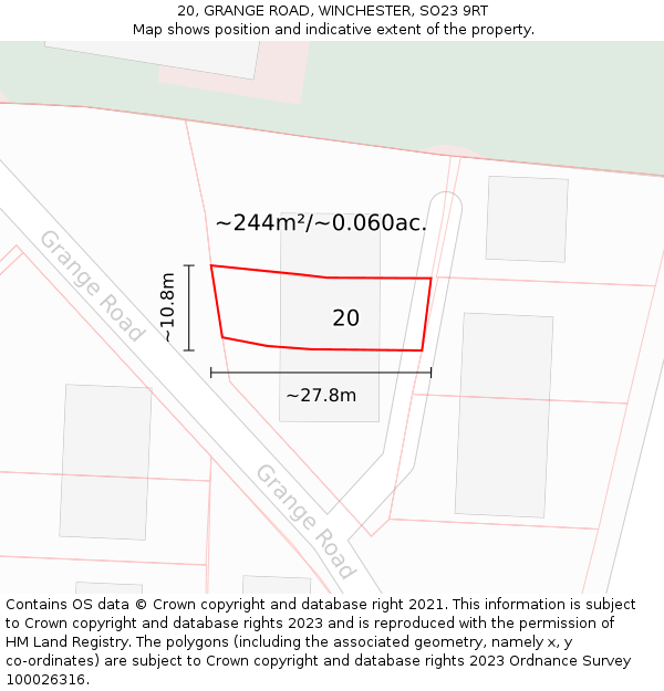 20, GRANGE ROAD, WINCHESTER, SO23 9RT: Plot and title map