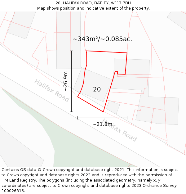 20, HALIFAX ROAD, BATLEY, WF17 7BH: Plot and title map