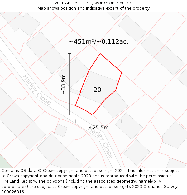 20, HARLEY CLOSE, WORKSOP, S80 3BF: Plot and title map