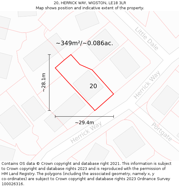 20, HERRICK WAY, WIGSTON, LE18 3LR: Plot and title map